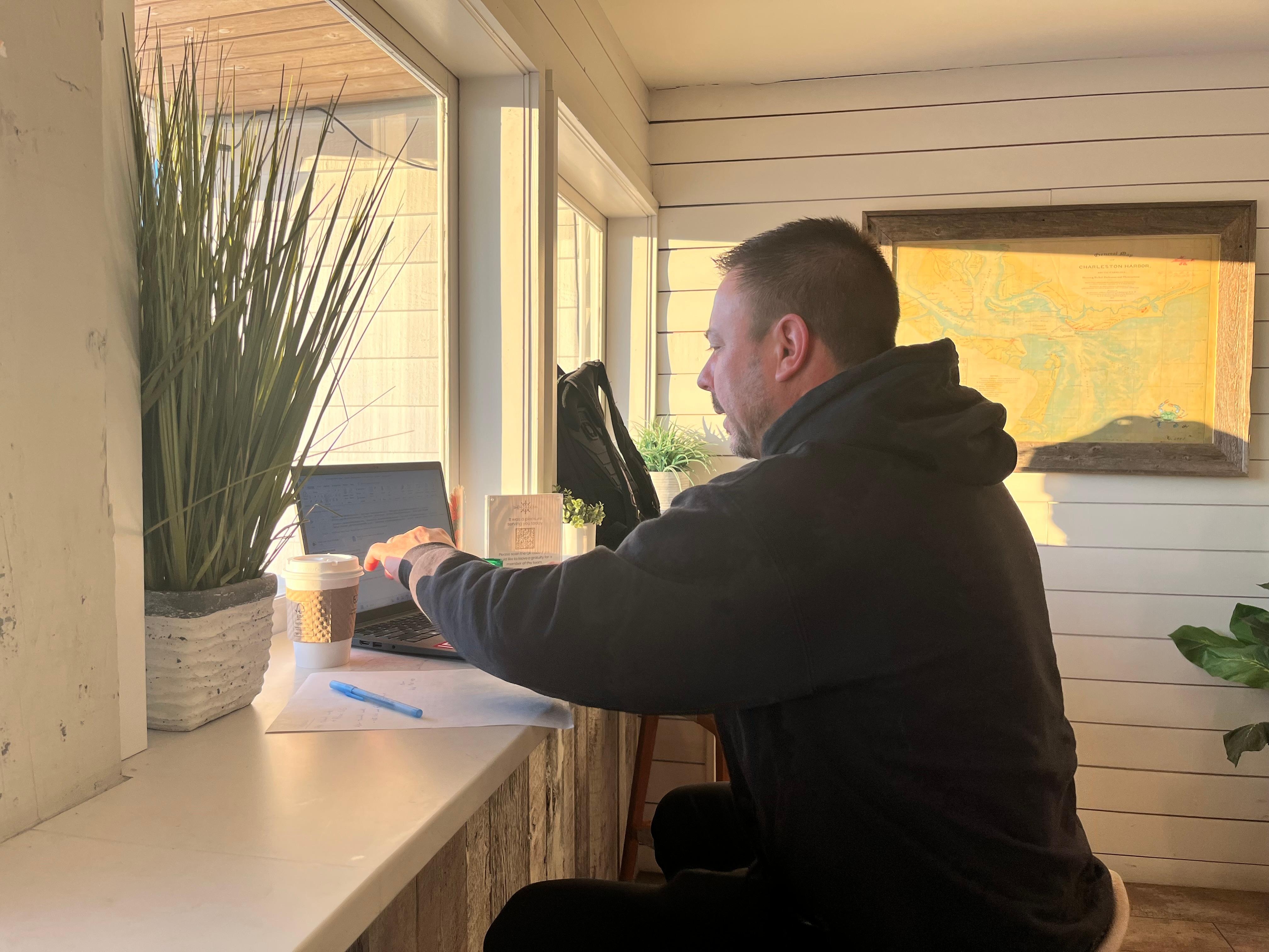 Great place to catch up on emails while you enjoy coffee and a great view