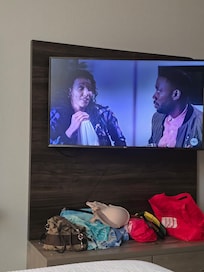 The TV was so dark you could barely see it. The picture doesn't do it justice. That is bright compared to what your I could see. It look like you were looking at it from the side but it was straight on.