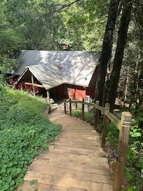 Stairs leading to front door from the driveway.