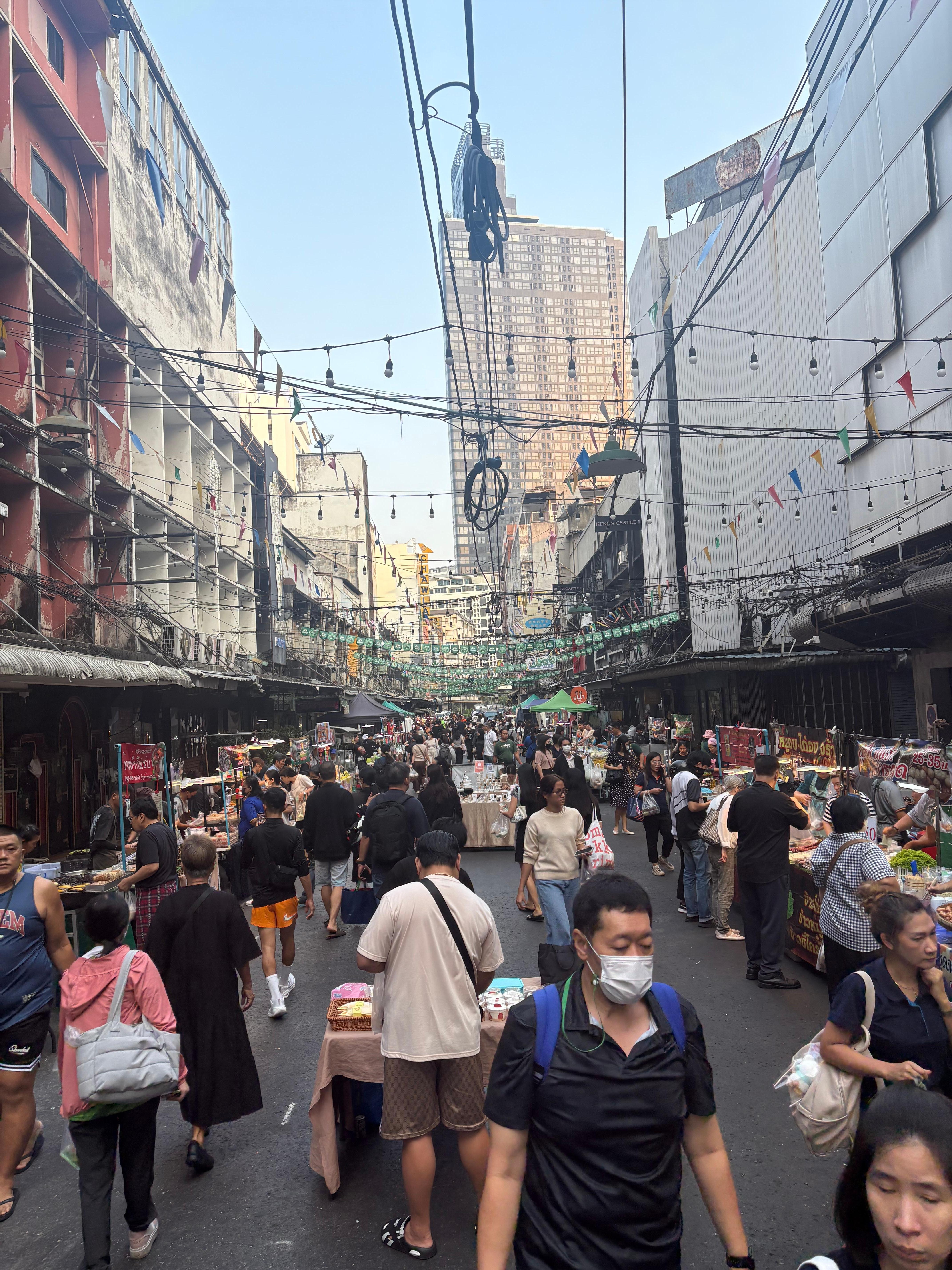 Pat Phong  night market  in the morning which becomes a food street opp the hotel most stall start closing by 9am need to get there early