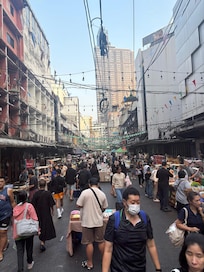 Pat Phong night market in the morning which becomes a food street opp the hotel most stall start closing by 9am need to get there early