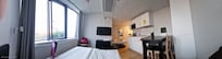 2 beds plus one armchair-turned-bed with good madrasses.