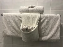 Cute way towels were in the bathroom