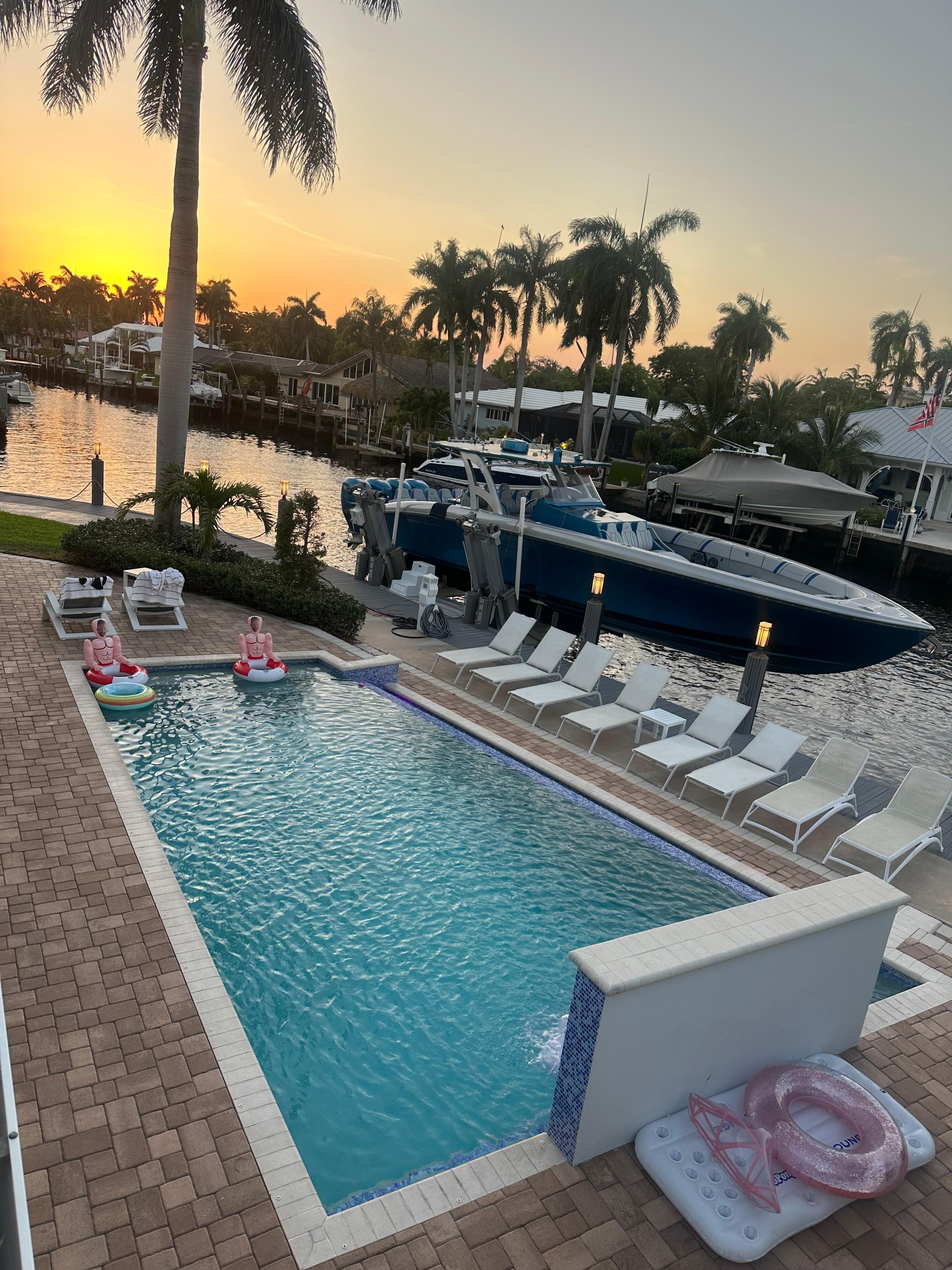 The view from the master bedroom balcony overlooking the pool and intercostal 