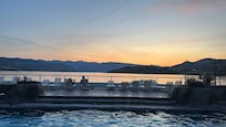 Pool deck and lake