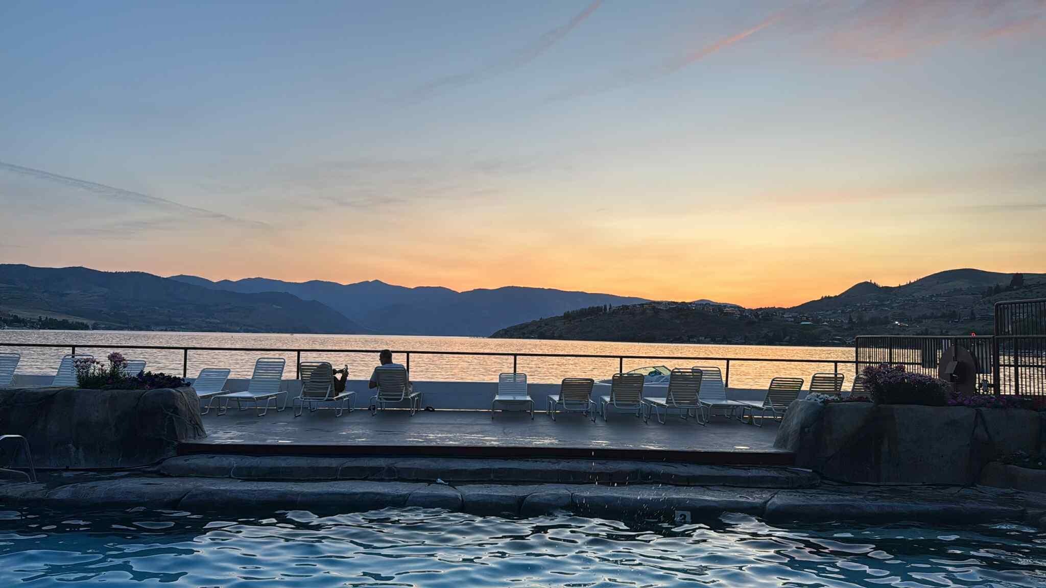 Pool deck and lake 