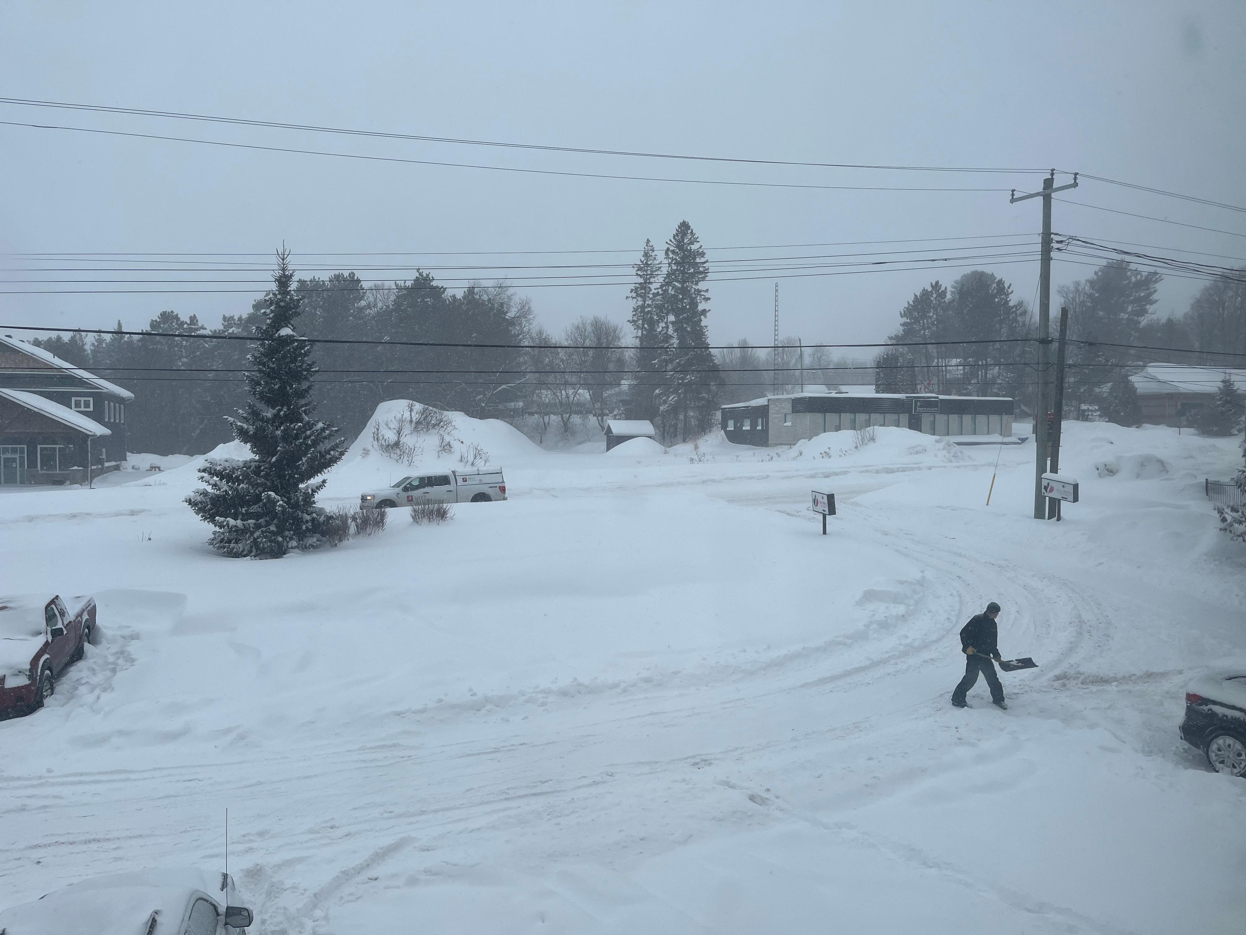 A view of the parking lot after a snowstorm 