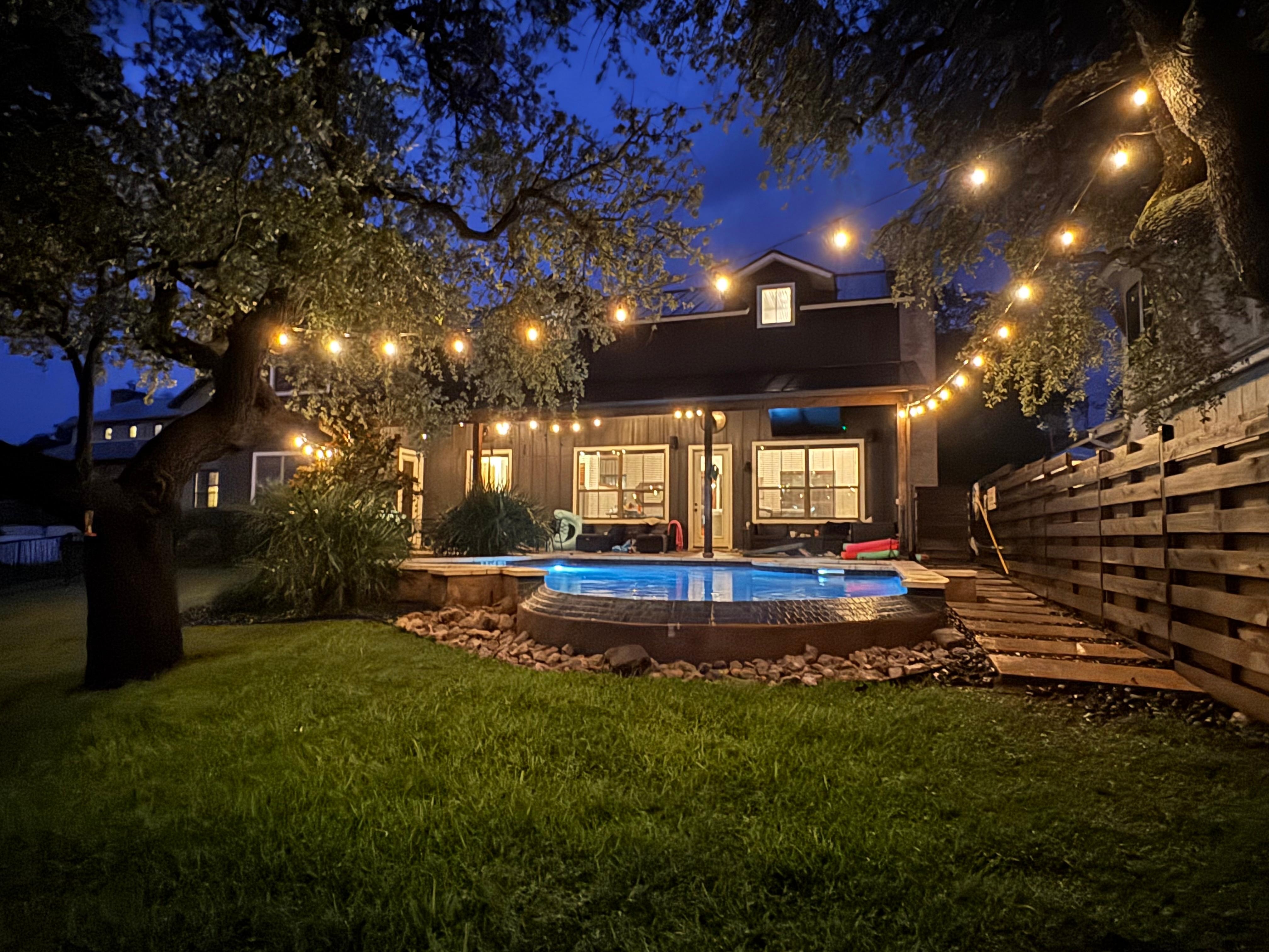 Nighttime pic of backyard.