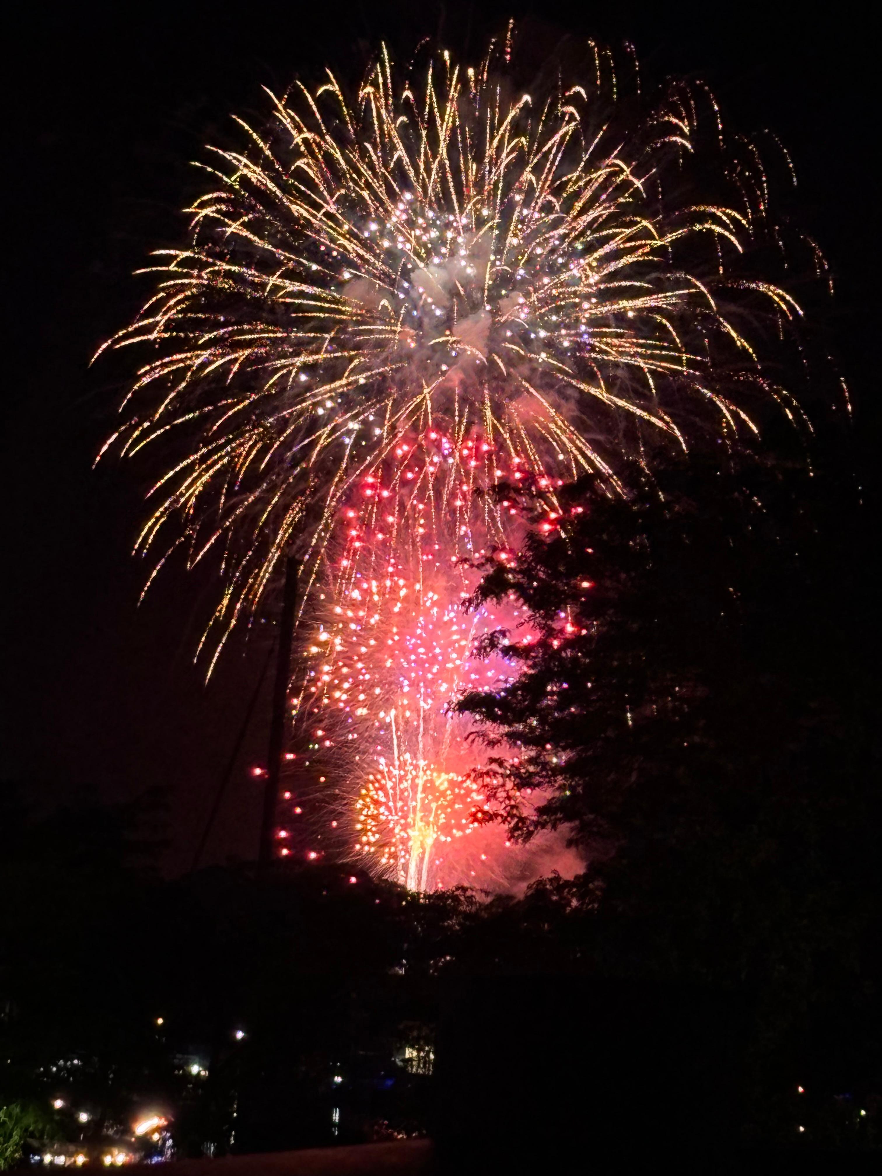 Fireworks viewed from the deck on the other side of the house
