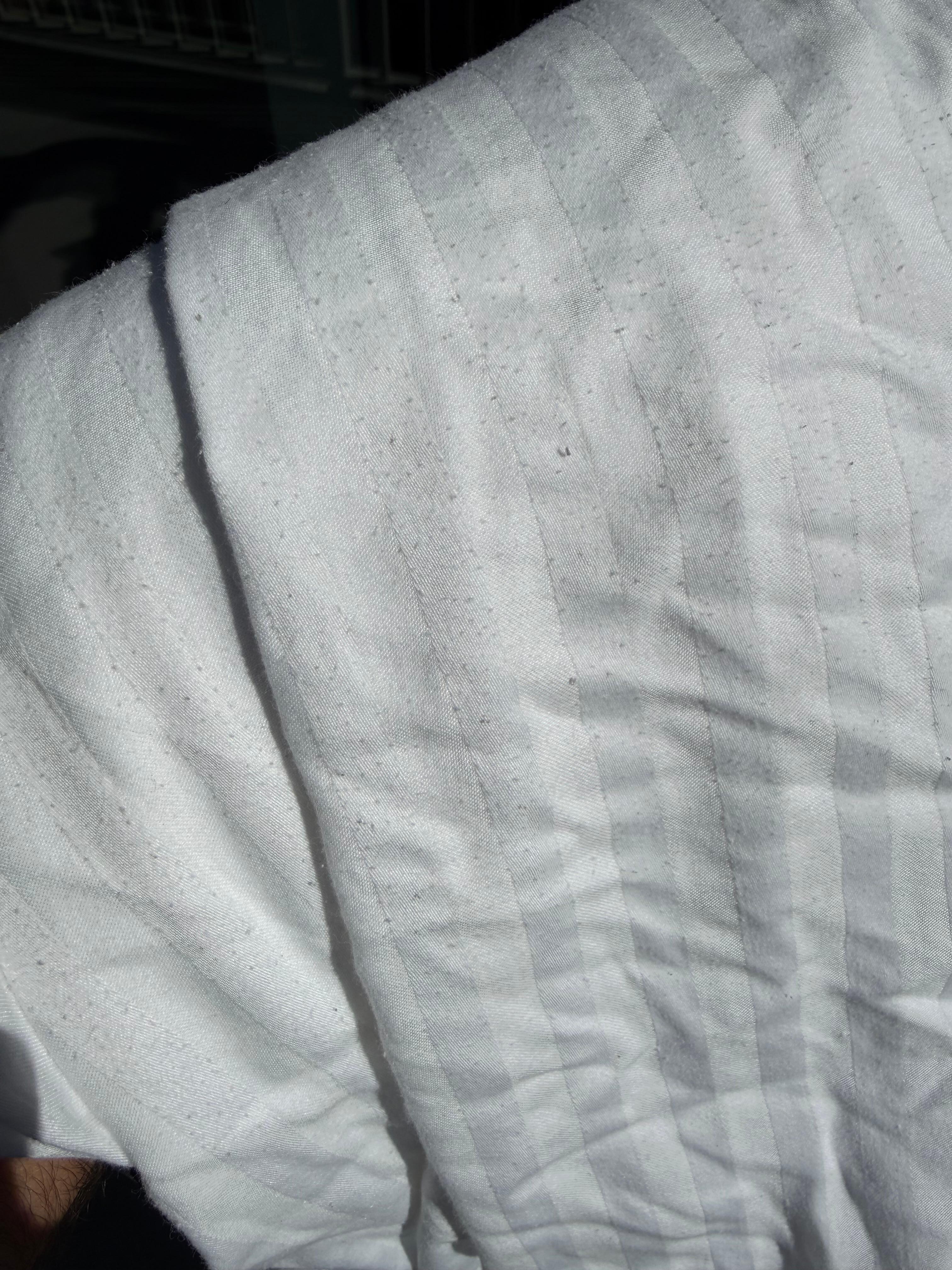 filthy threadbare polyester sheets that were dropped off in a pile overnight at the door of the apartment after multiple calls 