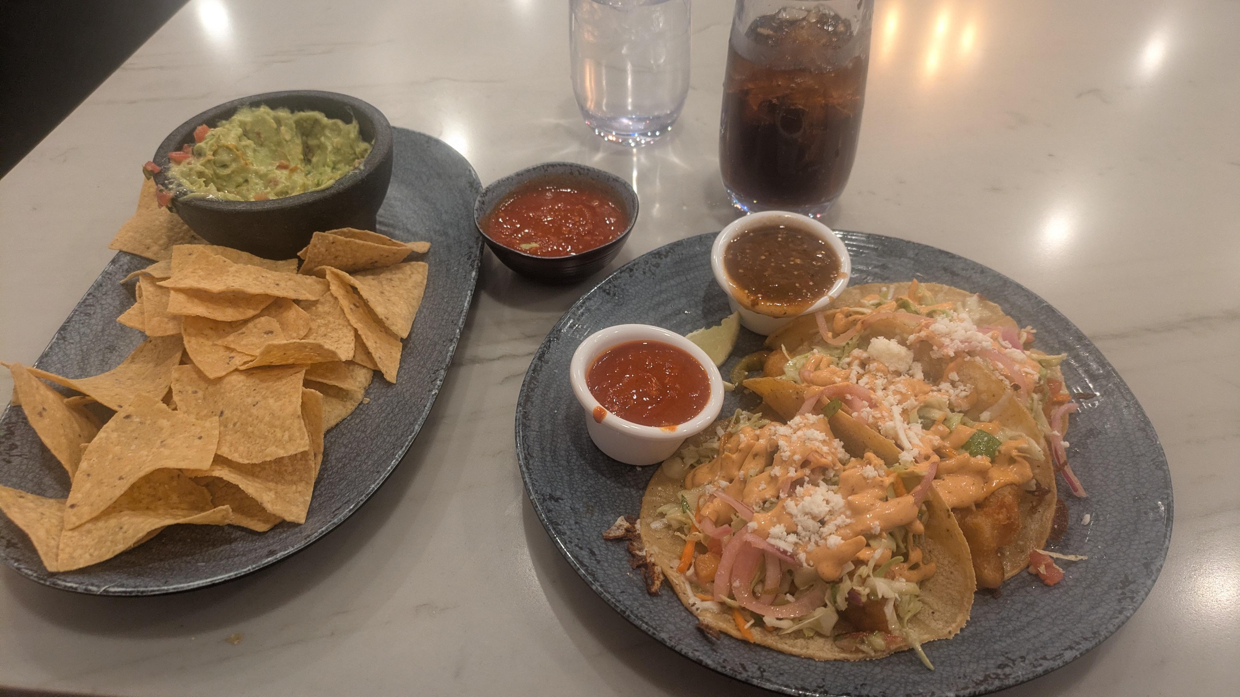 Subrosa, fish tacos and quac was great. Be warned they mean spicy when they say spicy salsa....