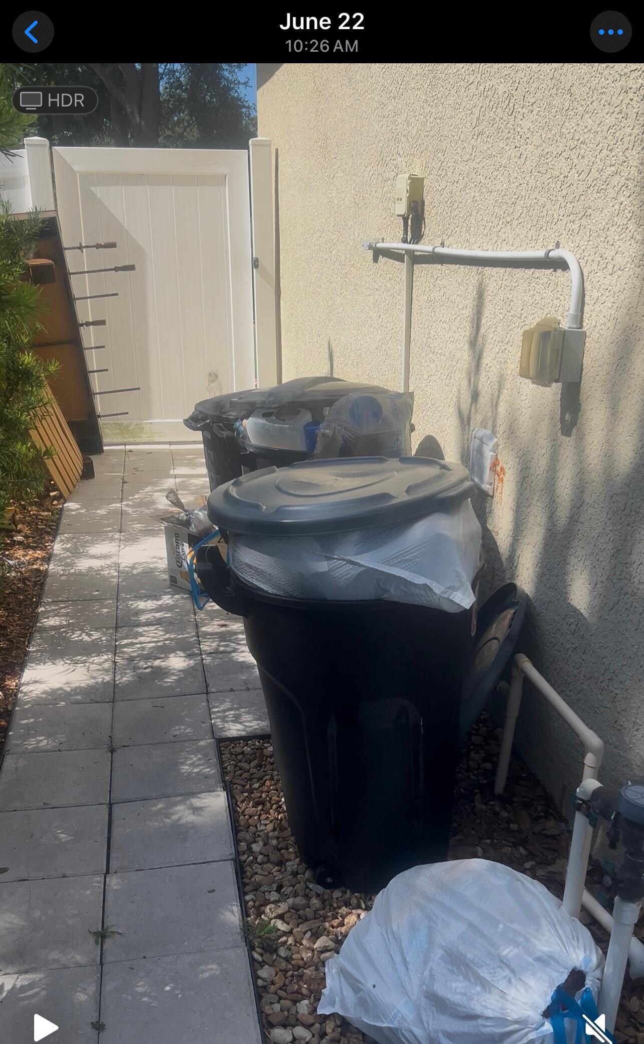 We were there only 2 nights. There were TWO more filled trash cans at the curb. This trash was clearly here many days before our arrival