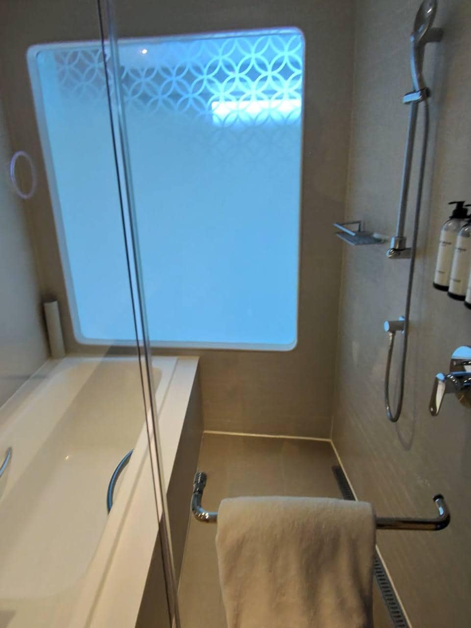 Both a shower and a bathtub in the bathroom