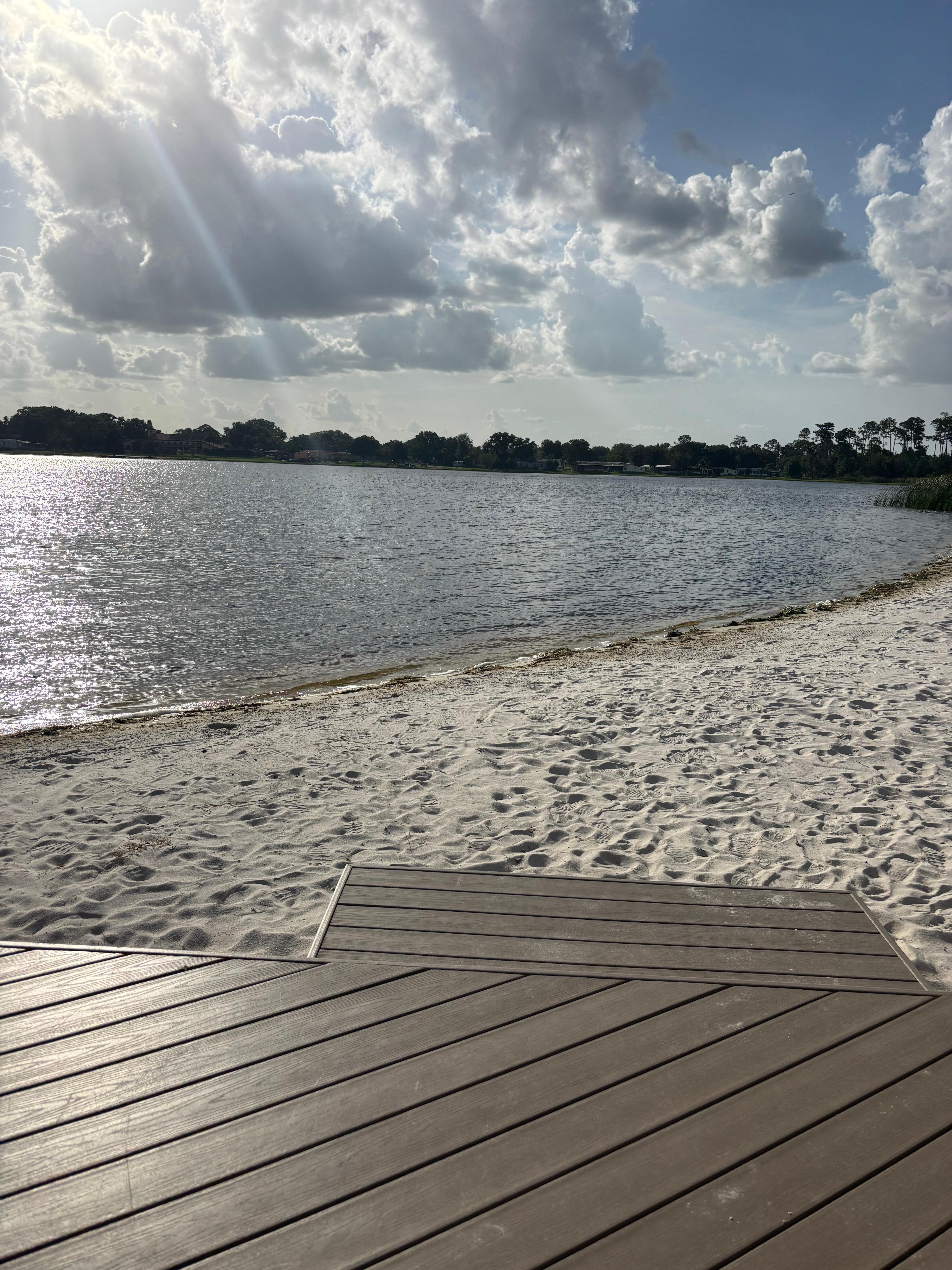 Outside by lake 