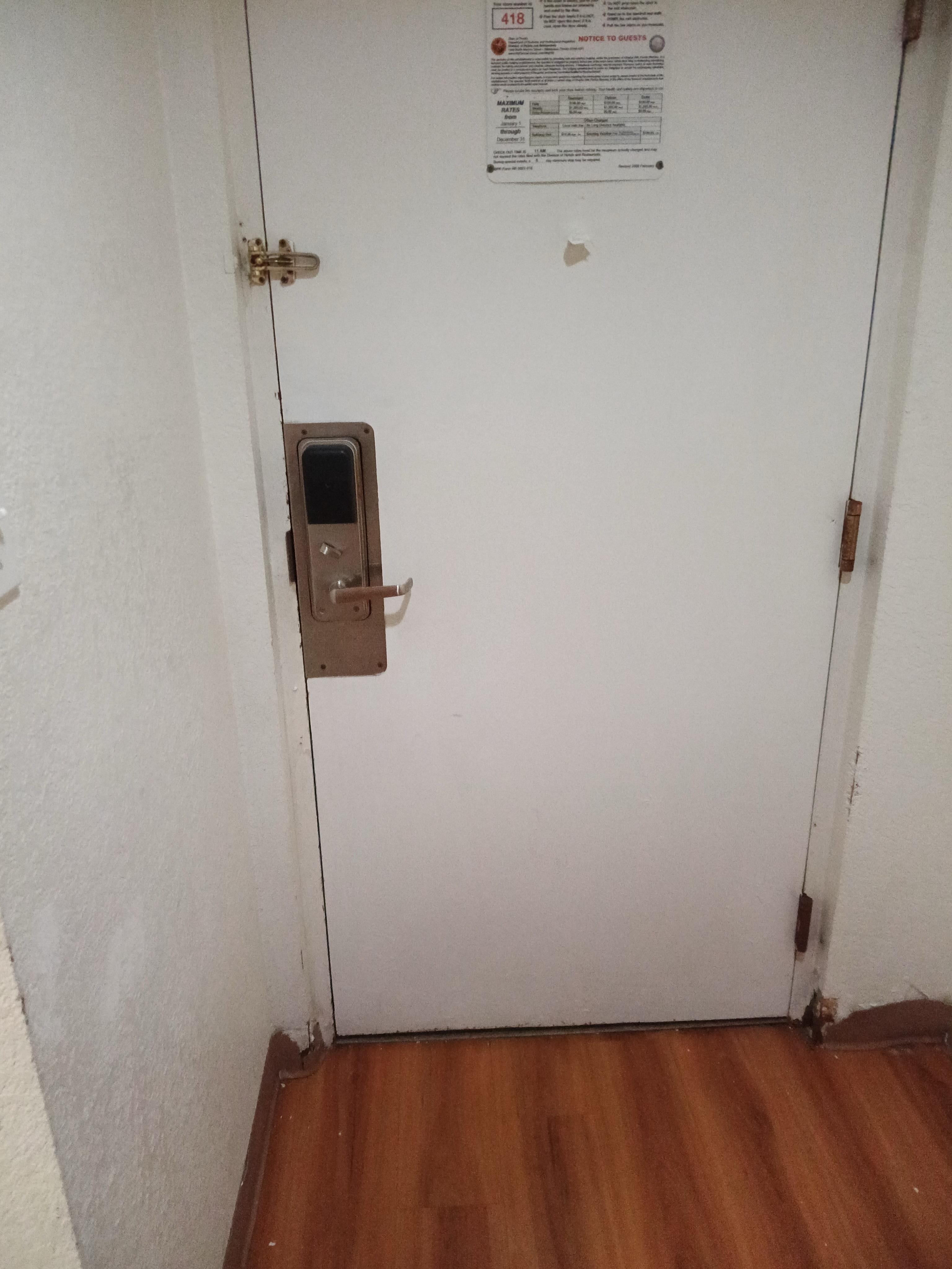 This what the room door looked like didn’t sleep didn’t feel safe 