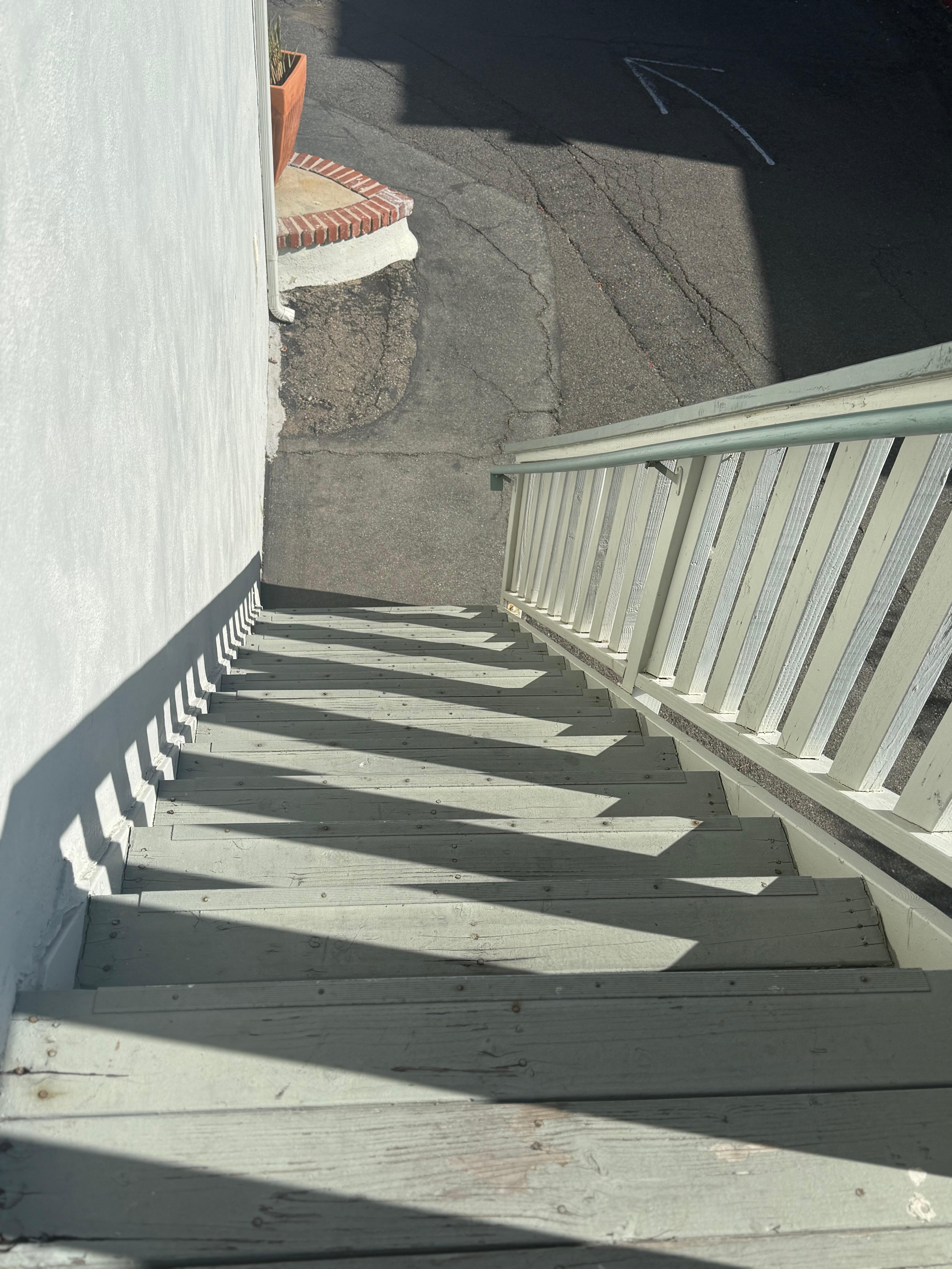 Dilapidated stairs from room to car. We are seniors.  Scary and dangerous. 