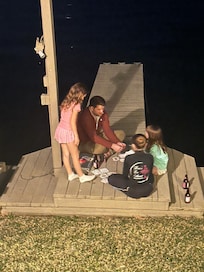 Card games on the deck.