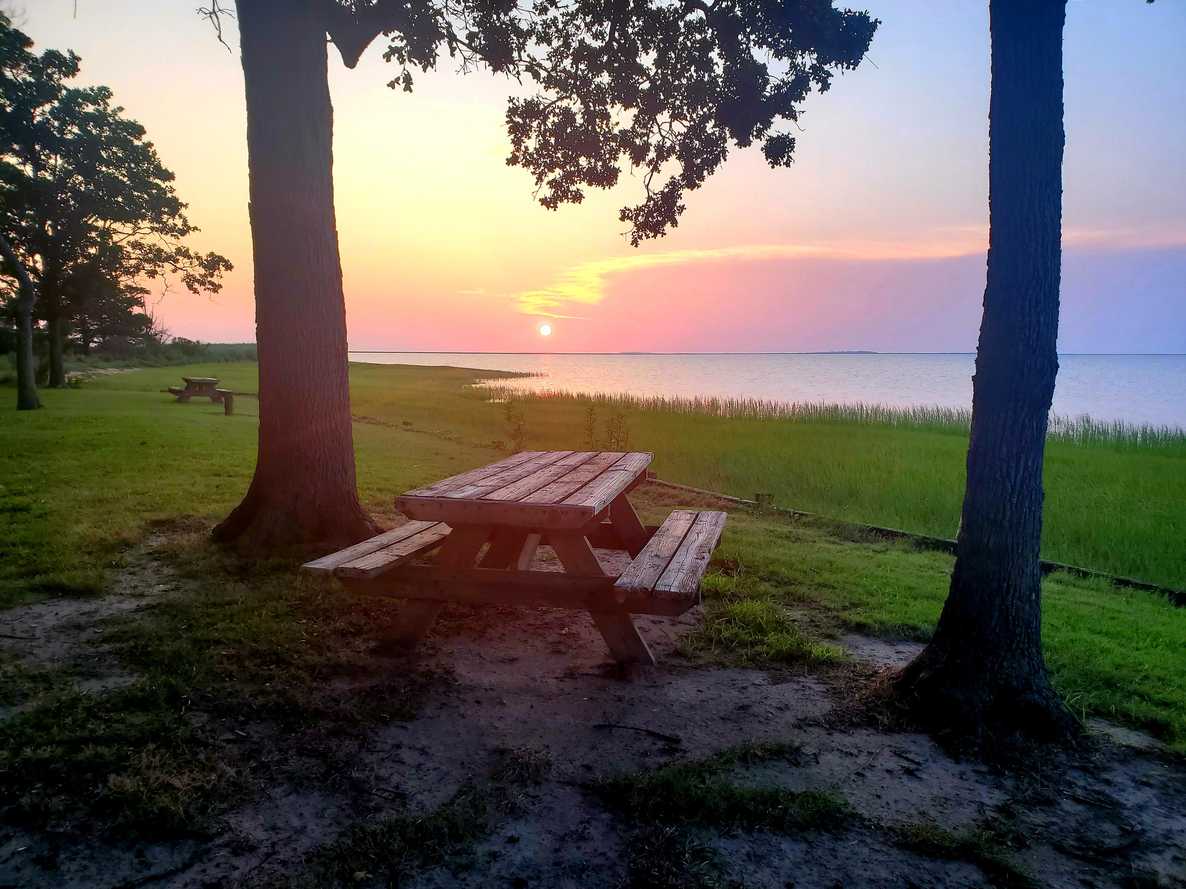 Morning sunrise behind the cabins. 