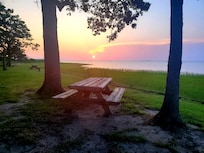 Morning sunrise behind the cabins.