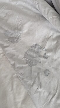 stained or patched bedsheet/blanket