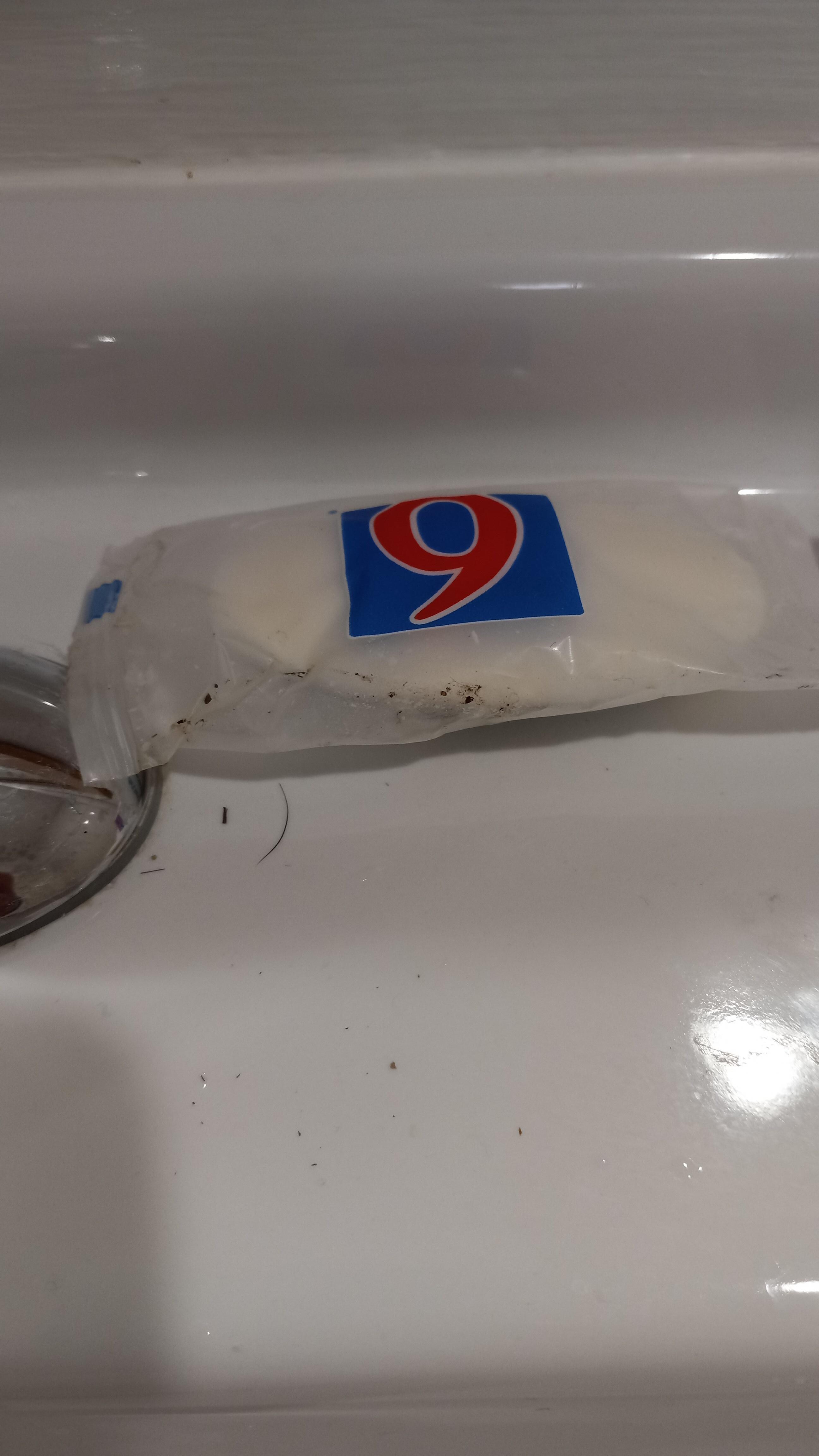 This is how we found the soap on the bathroom sink, dirt & hair included.