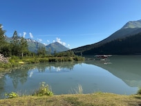 Incredible view of Trail Lake from the lawn of the lodge.