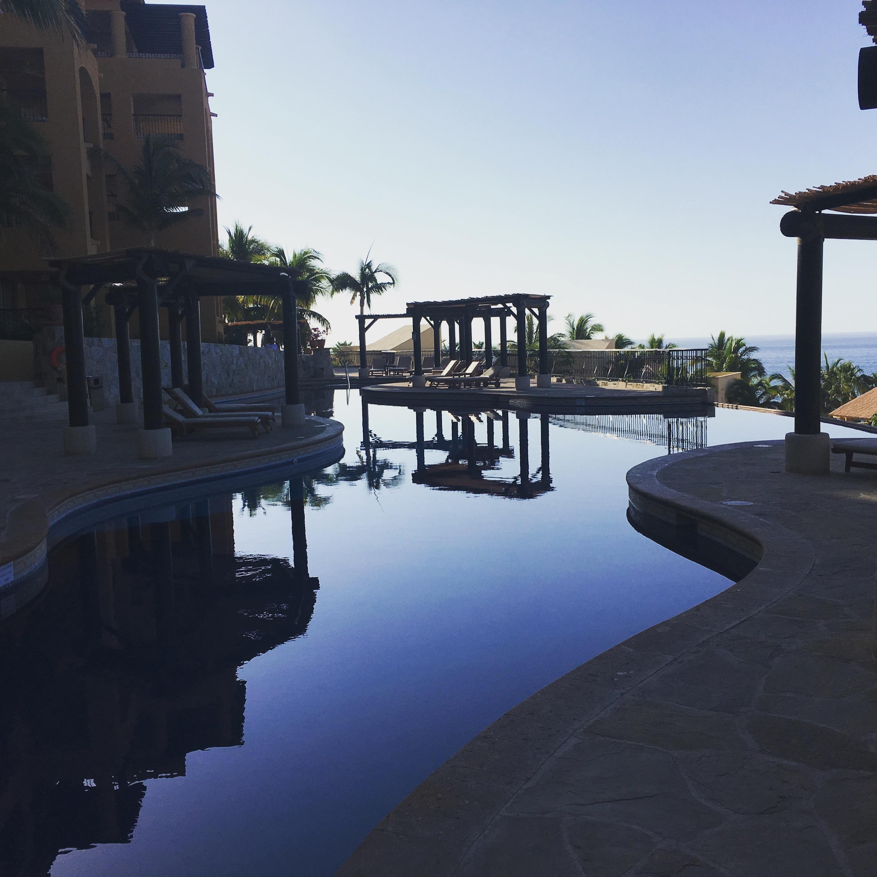 Early morning view of a semi private pool near the villas