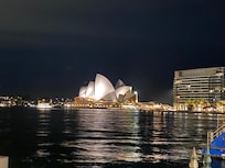 Sydney Opera House at night viewed from Circular Quay.