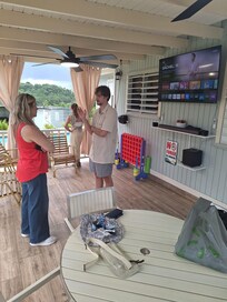 Spent the majority of our time on the covered porch with everything you could need including a warm pool with stunning views!