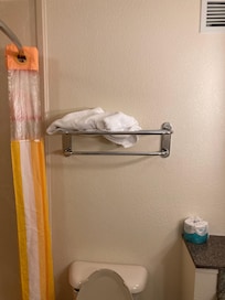 Only one towel in bathroom? No hand towels, washcloths or bath mat.