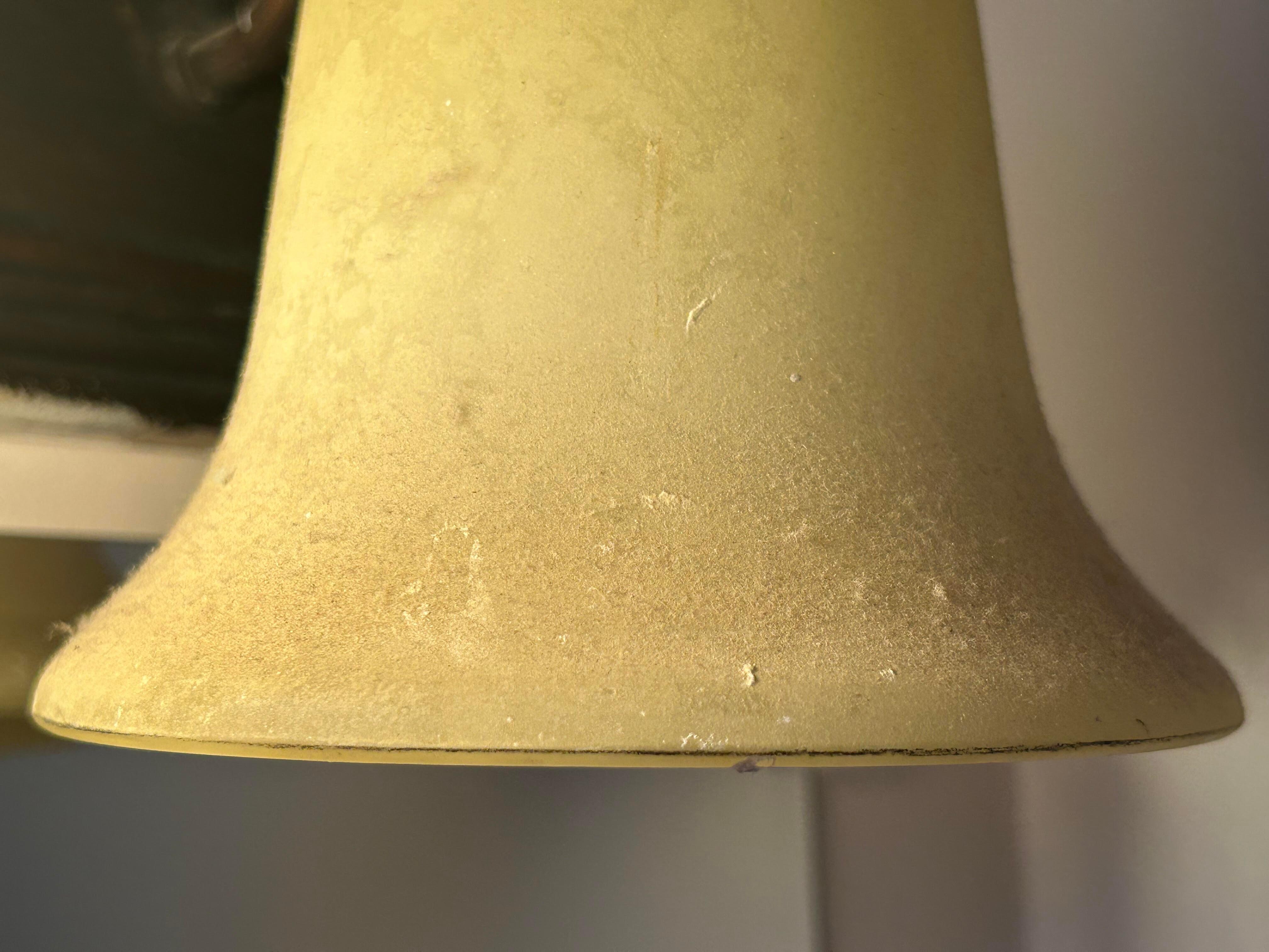 Dust clinging to the light fixture in the bathroom.