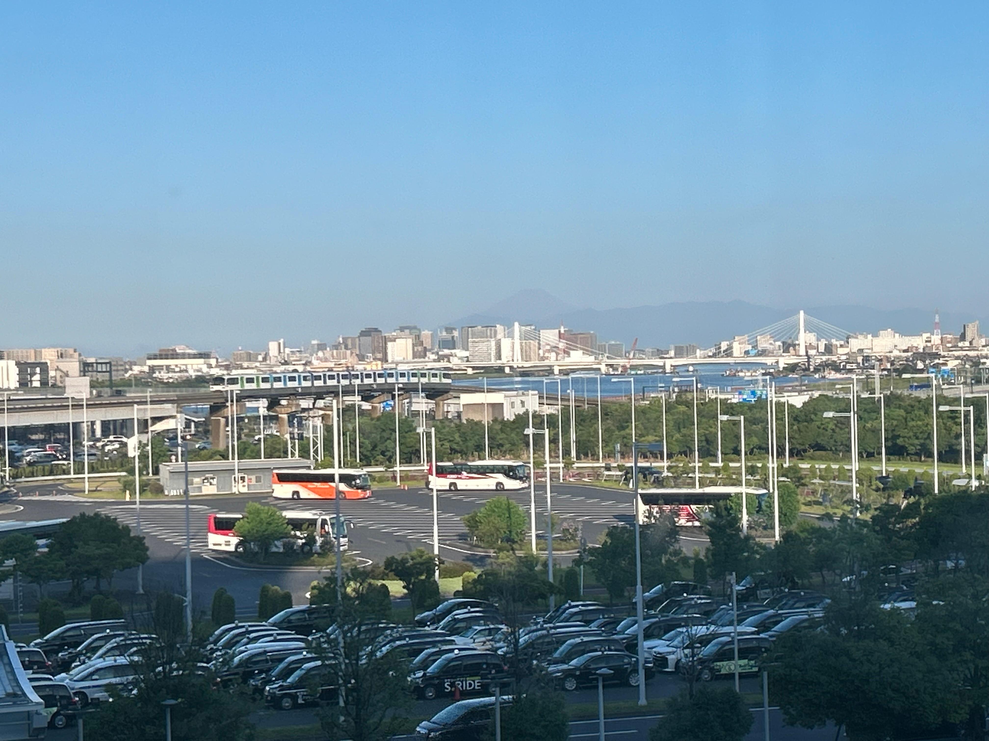 A view of Mt. Fuji in the distance from the lobby window