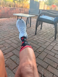 Sitting outside in the backyard