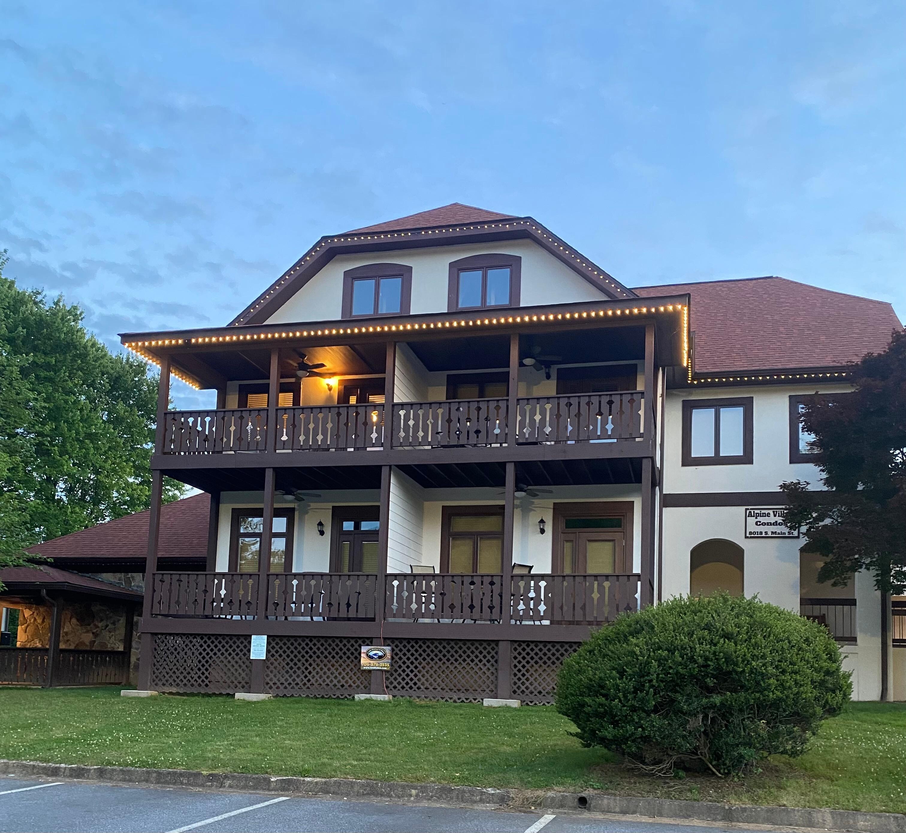 This is the chalet. Unit C (where stayed) is where the balcony with the light on