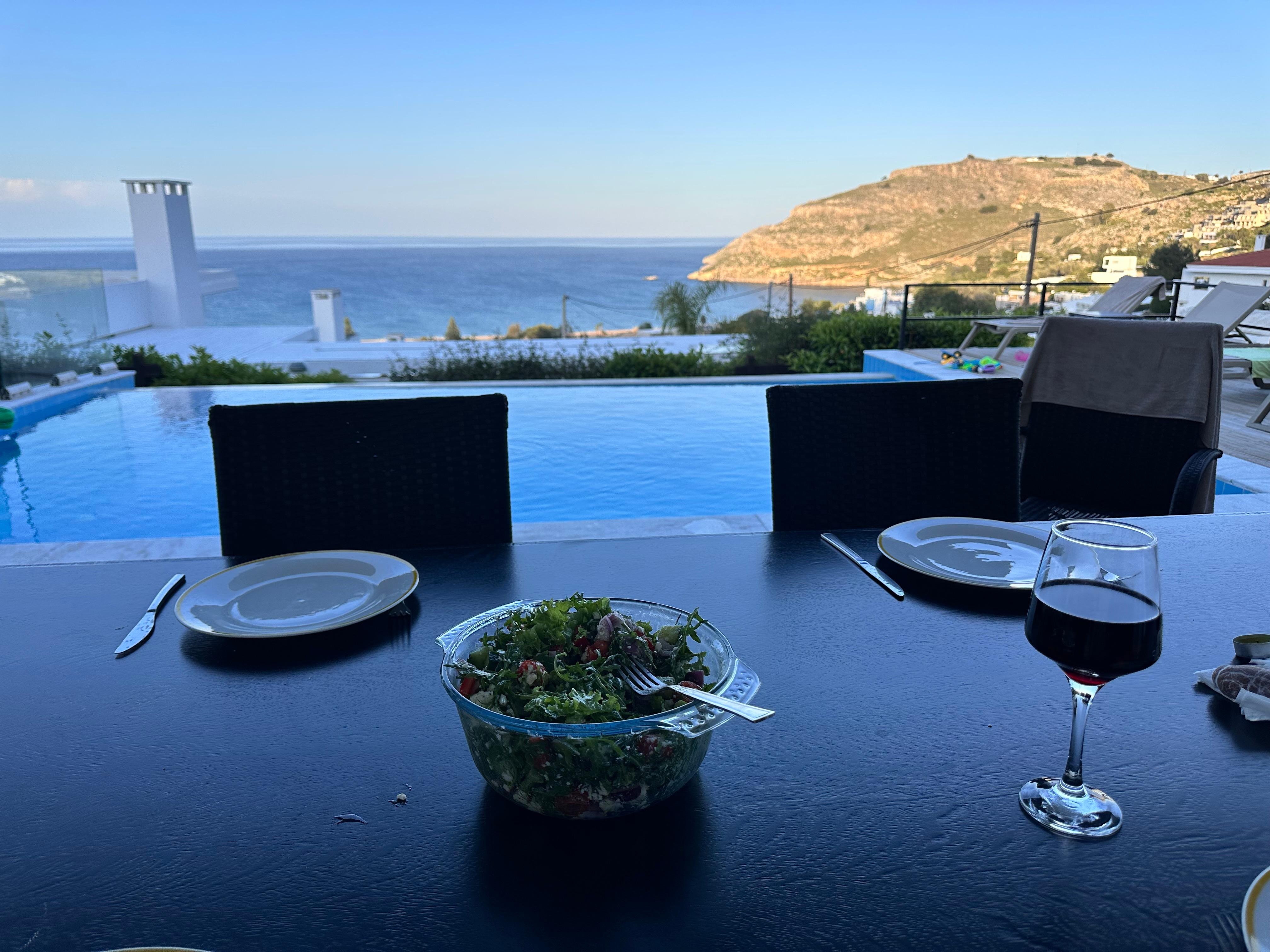 Lovely meals enjoyed outdoors - yes that’s a Greek salad! 