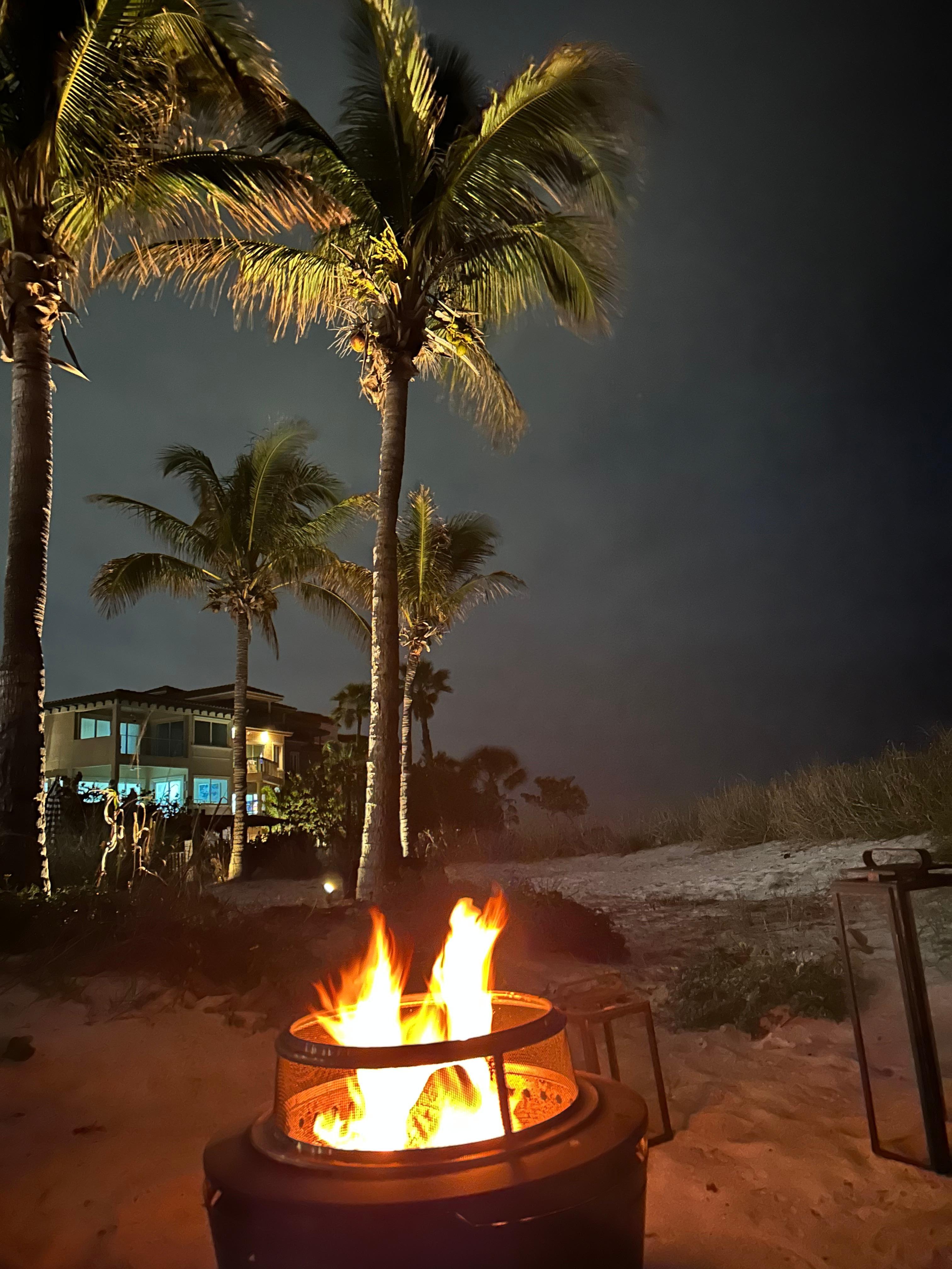 The beach fire pit set up