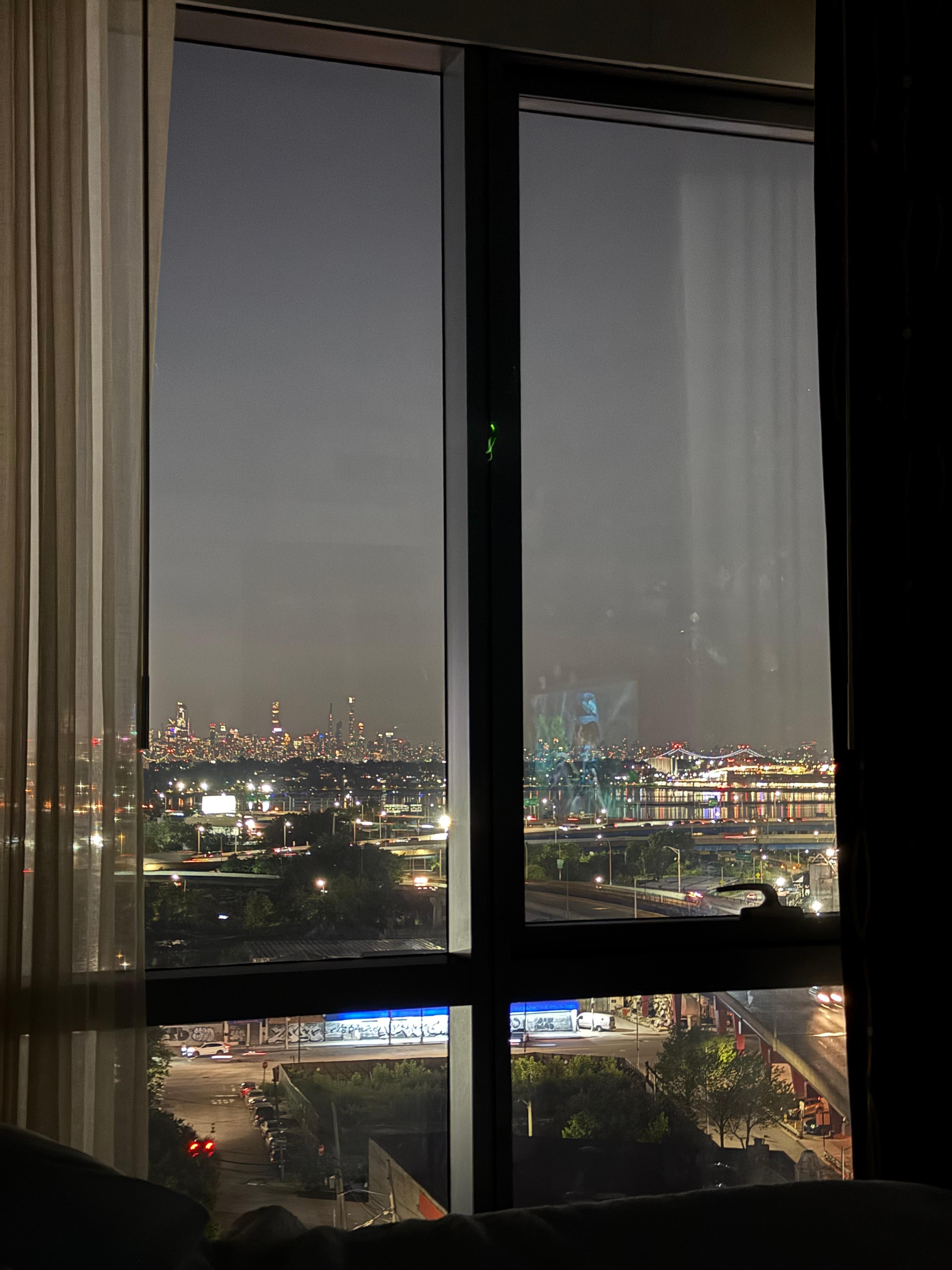Manhattan skyline out the window