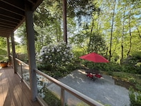 Enjoyed breakfast on the deck overlooking the backyard -with Rhododendrons in full bloom!