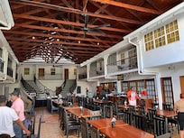The balconies above the restaurant