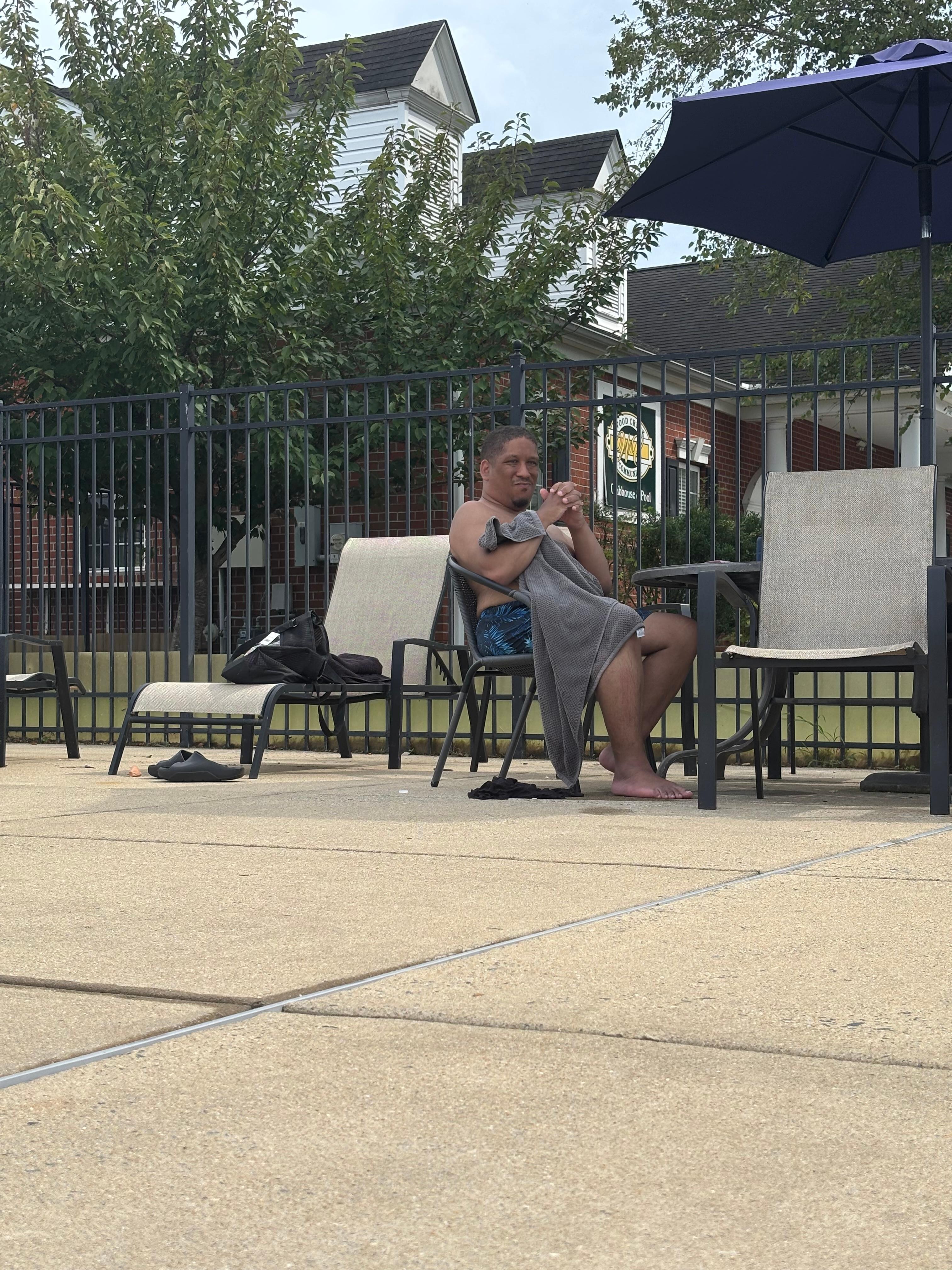 My son listening to music with the blue tooth speaker provided by the host