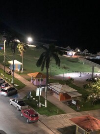 View from our room of the park at night.