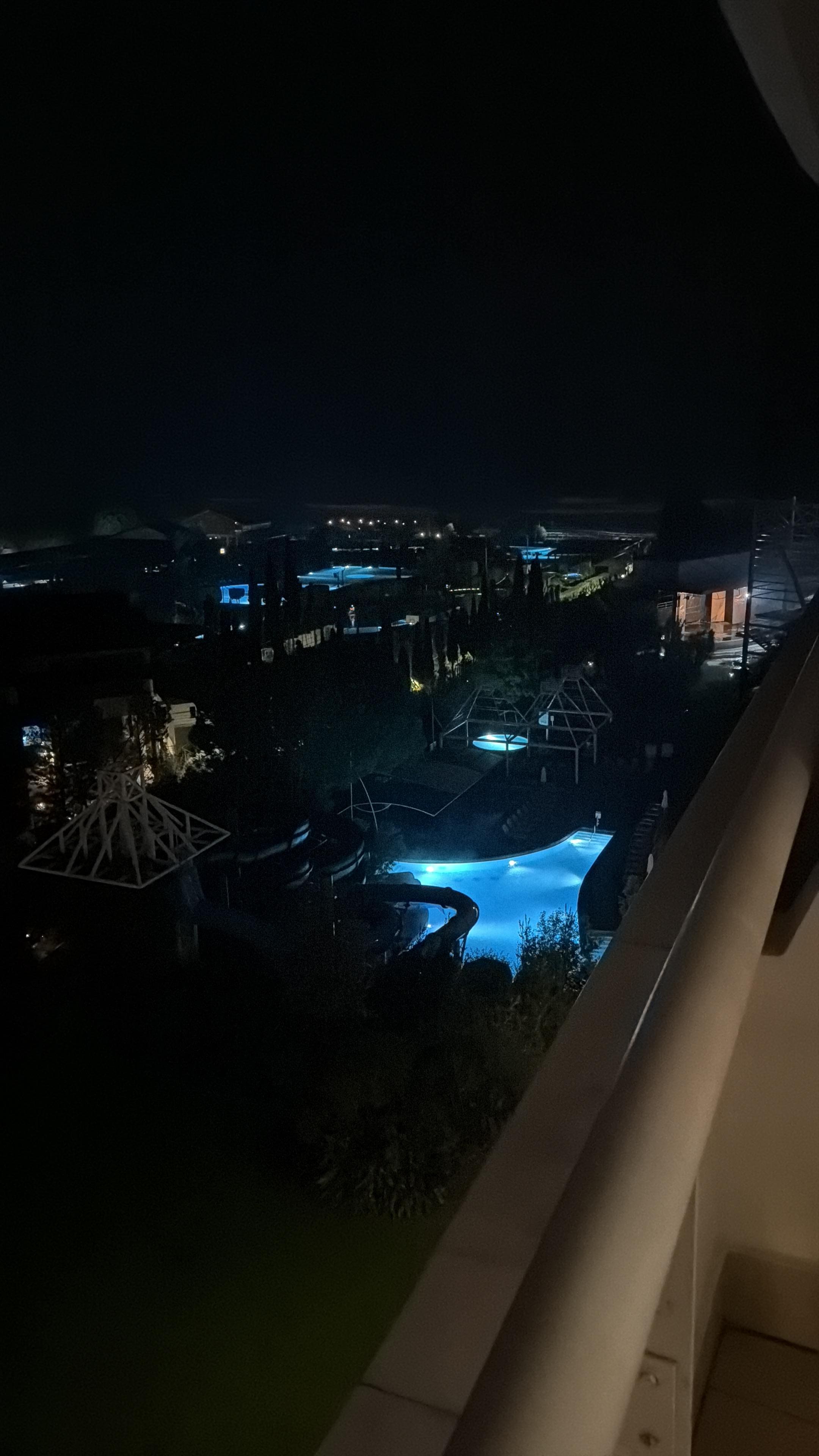 Night view of the heated pool