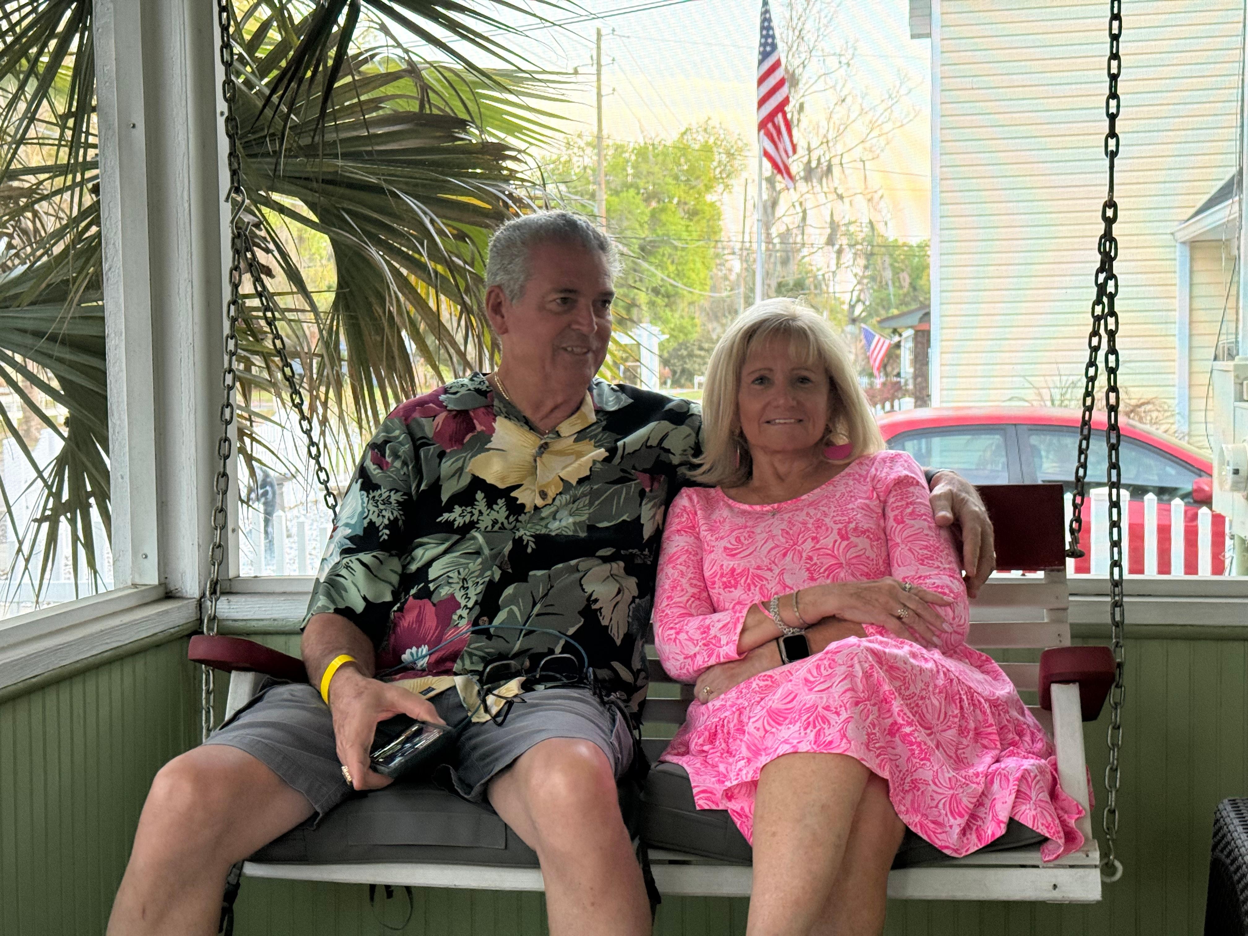 Relaxing on the front porch at the Wow Cottage.