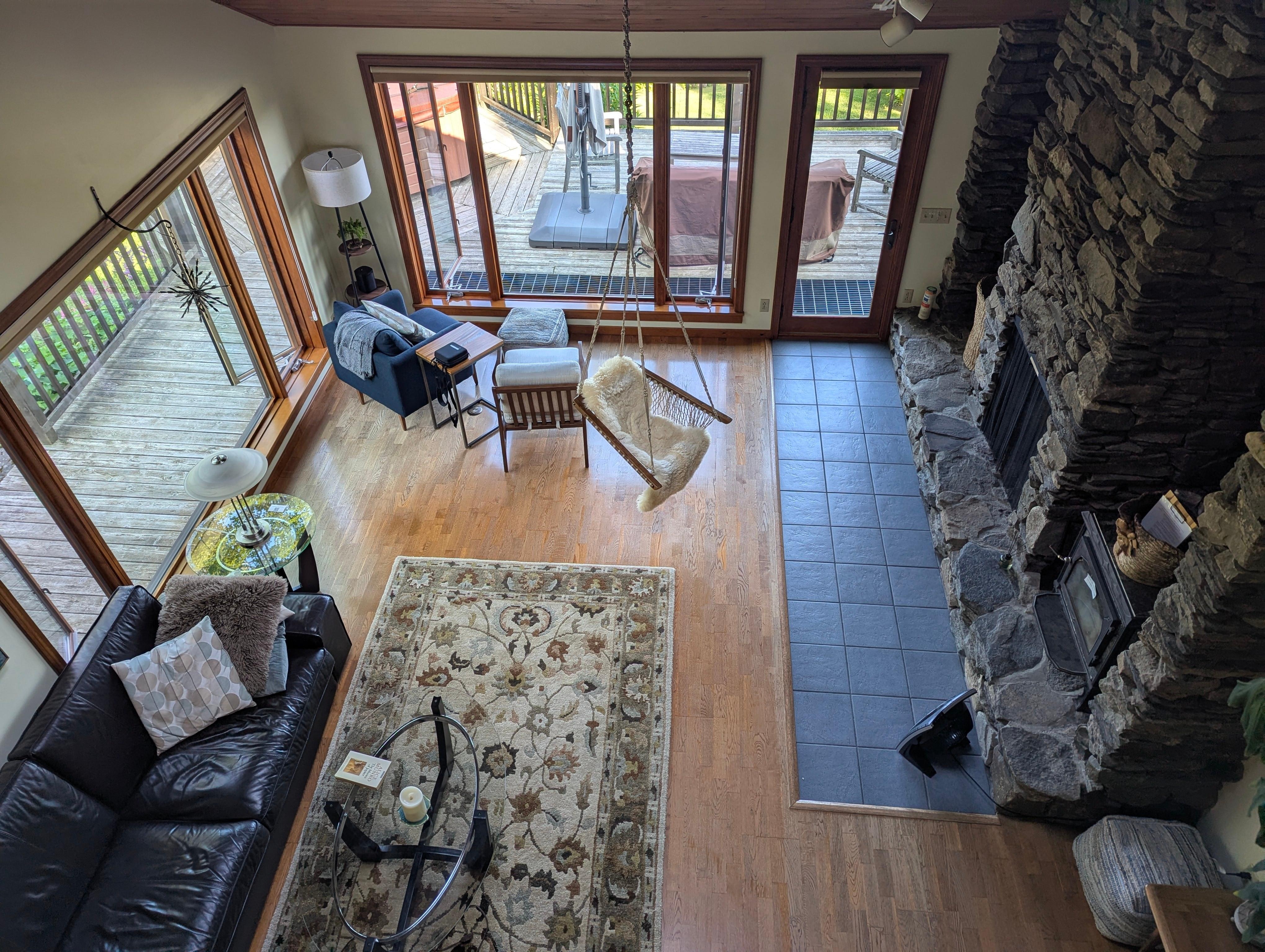 View from upstairs loft to main living area.