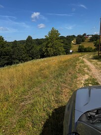 Beautiful view of hillside behind Sassafras heading towards the barn and river access