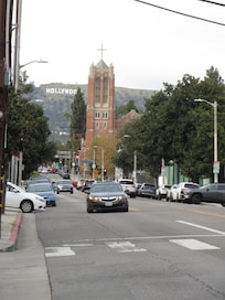 I am standing across the street from the property (facing north, property to the east, Trader Joe's is three blocks to the west).
