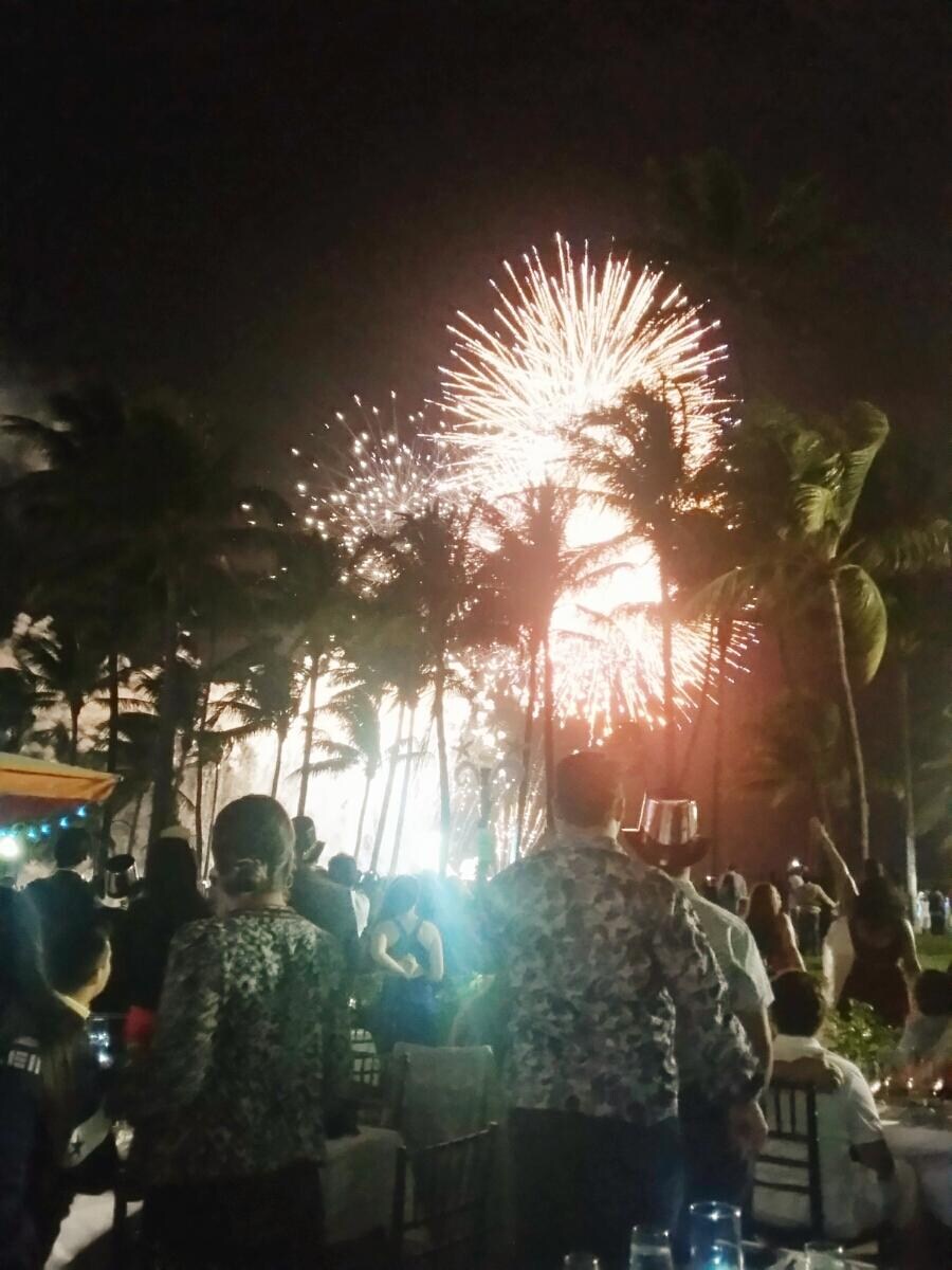 New Years eve dinner and fireworks.