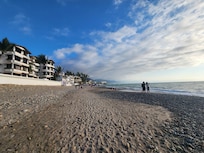 The beach is just around the corner, great beach, beautiful views and water.