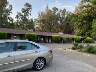 Vintage (1960's) U-shaped motel with parking in front of each room. Lots of trees.