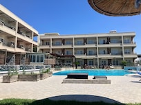 View of the pool from sun beds